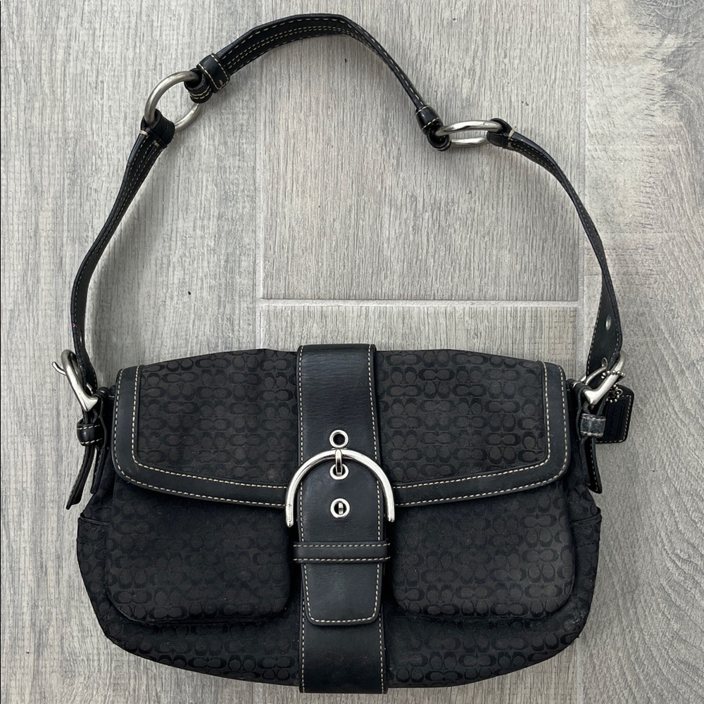 Coach 6818 Vintage Soho Black Leather and Signature C Canvas Shoulder/Tote Bag